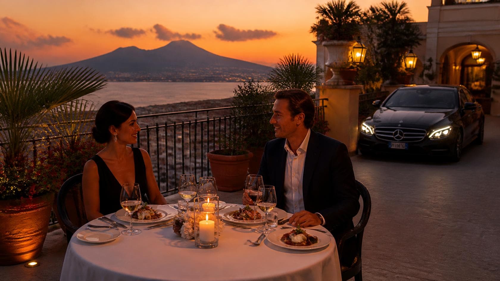 Dine on an elegant 4-star terrace with breathtaking views over the sparkling Gulf of Naples.